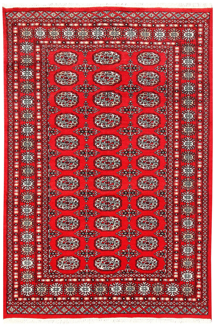 Red Pakistani Bokhara Rug 4' 4" x 6' 6" Hand-Knotted | No. QA53781