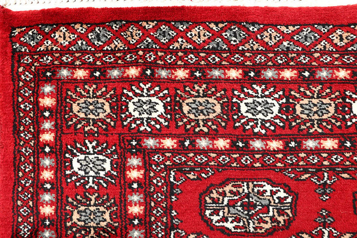 Red Pakistani Bokhara Rug 4' 4" x 6' 6" Hand-Knotted | No. QA53781