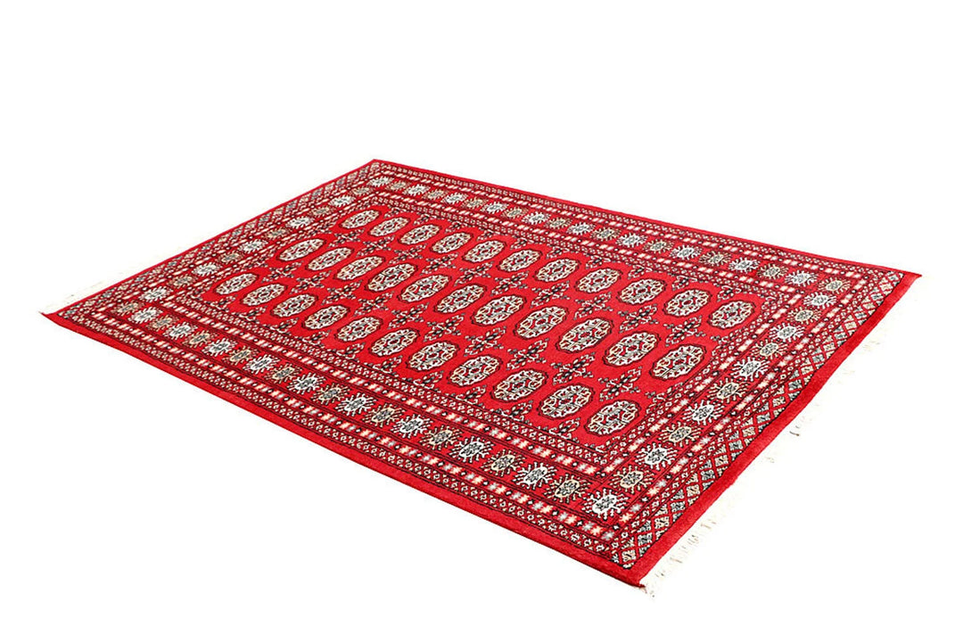 Red Pakistani Bokhara Rug 4' 4" x 6' 6" Hand-Knotted | No. QA53781