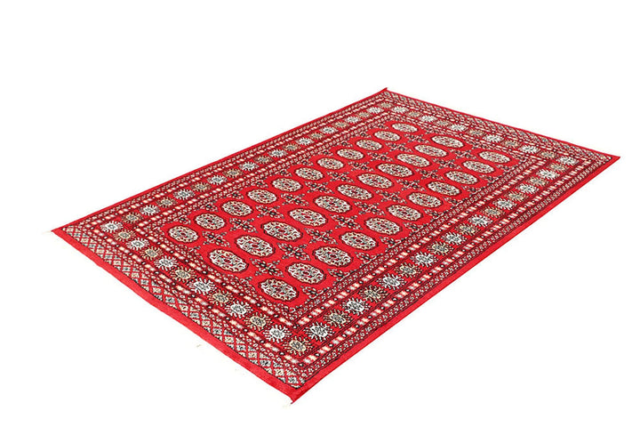 Red Pakistani Bokhara Rug 4' 4" x 6' 6" Hand-Knotted | No. QA53781