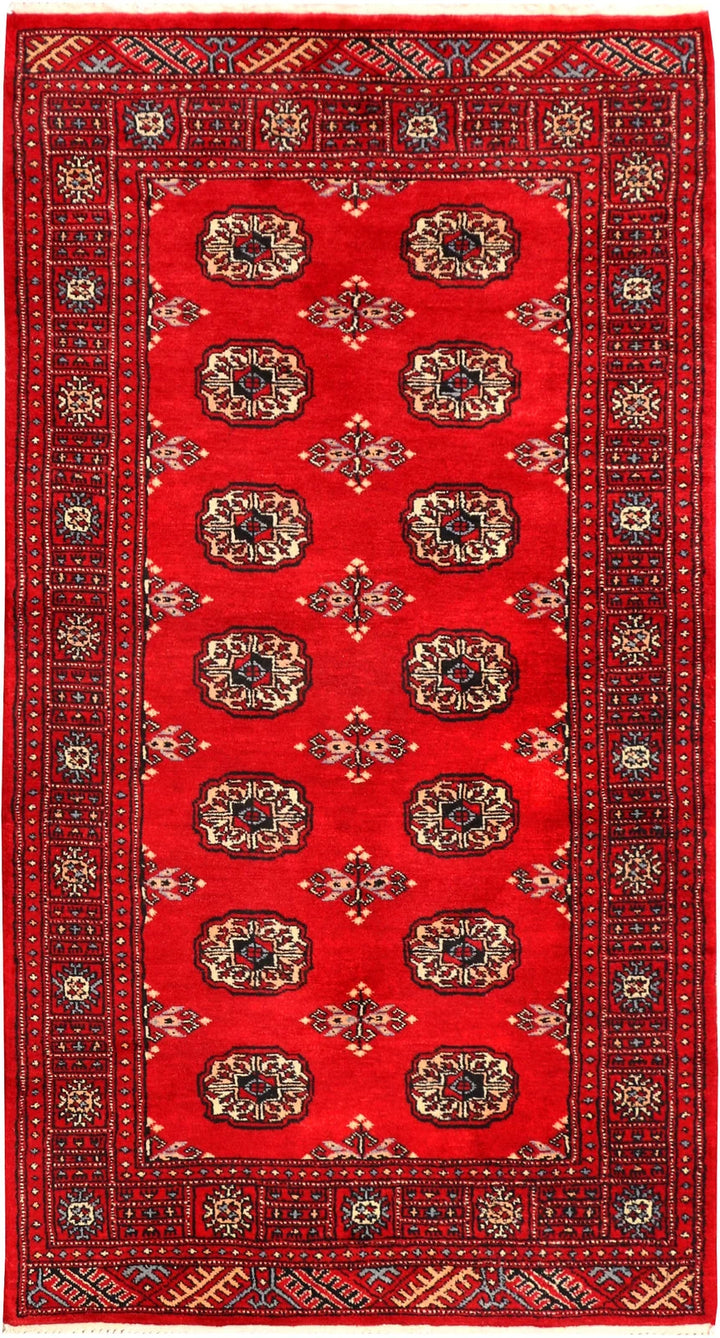 Red Pakistani Bokhara Rug 3' x 5'7" Hand-Knotted | No. QA53823