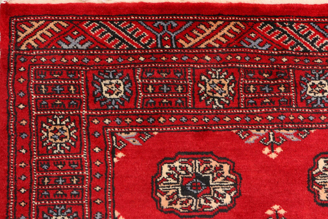 Red Pakistani Bokhara Rug 3' x 5'7" Hand-Knotted | No. QA53823