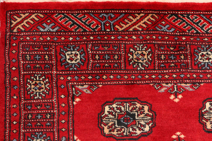 Red Pakistani Bokhara Rug 3' x 5'7" Hand-Knotted | No. QA53823