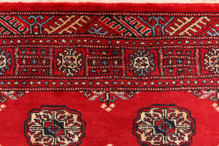 Red Pakistani Bokhara Rug 3' x 5'7" Hand-Knotted | No. QA53823