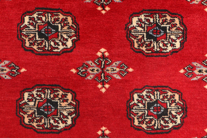 Red Pakistani Bokhara Rug 3' x 5'7" Hand-Knotted | No. QA53823