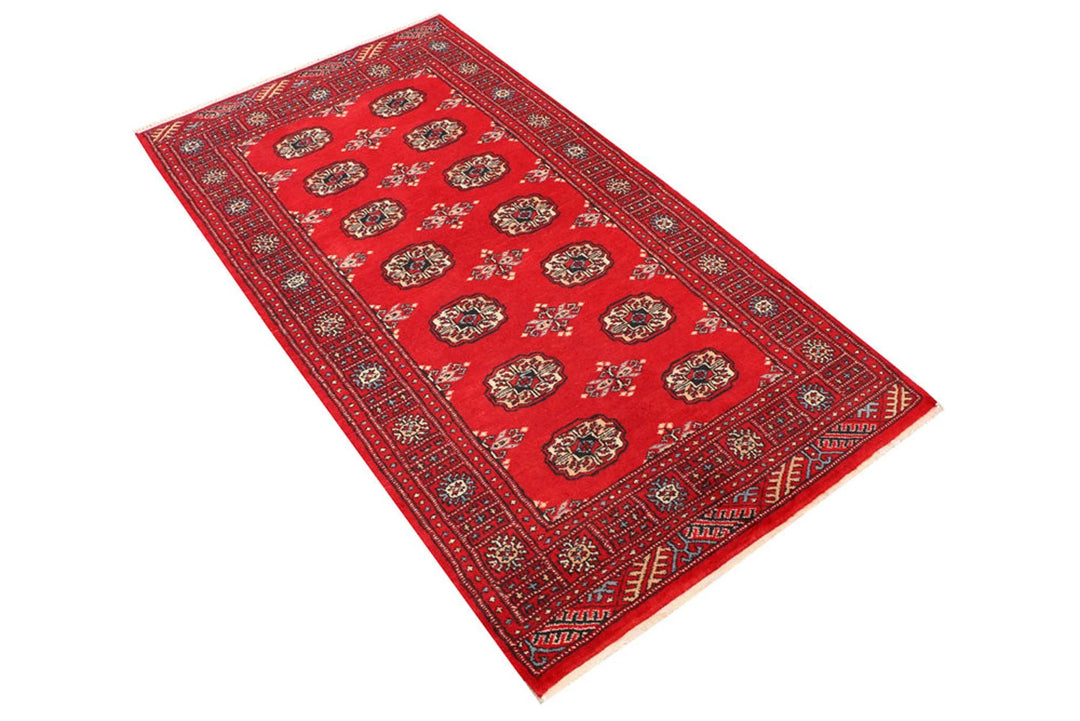 Red Pakistani Bokhara Rug 3' x 5'7" Hand-Knotted | No. QA53823