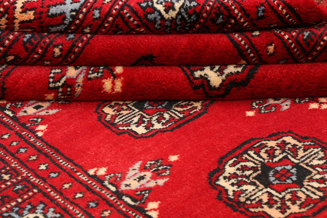 Red Pakistani Bokhara Rug 3' x 5'7" Hand-Knotted | No. QA53823