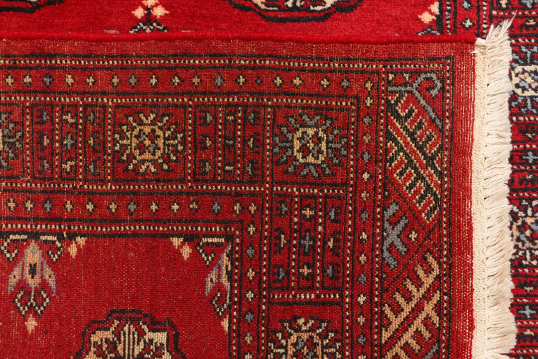 Red Pakistani Bokhara Rug 3' x 5'7" Hand-Knotted | No. QA53823