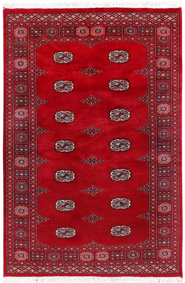 Red Pakistani Bokhara Rug 4' x 5'11" Hand-Knotted | No. QA53970