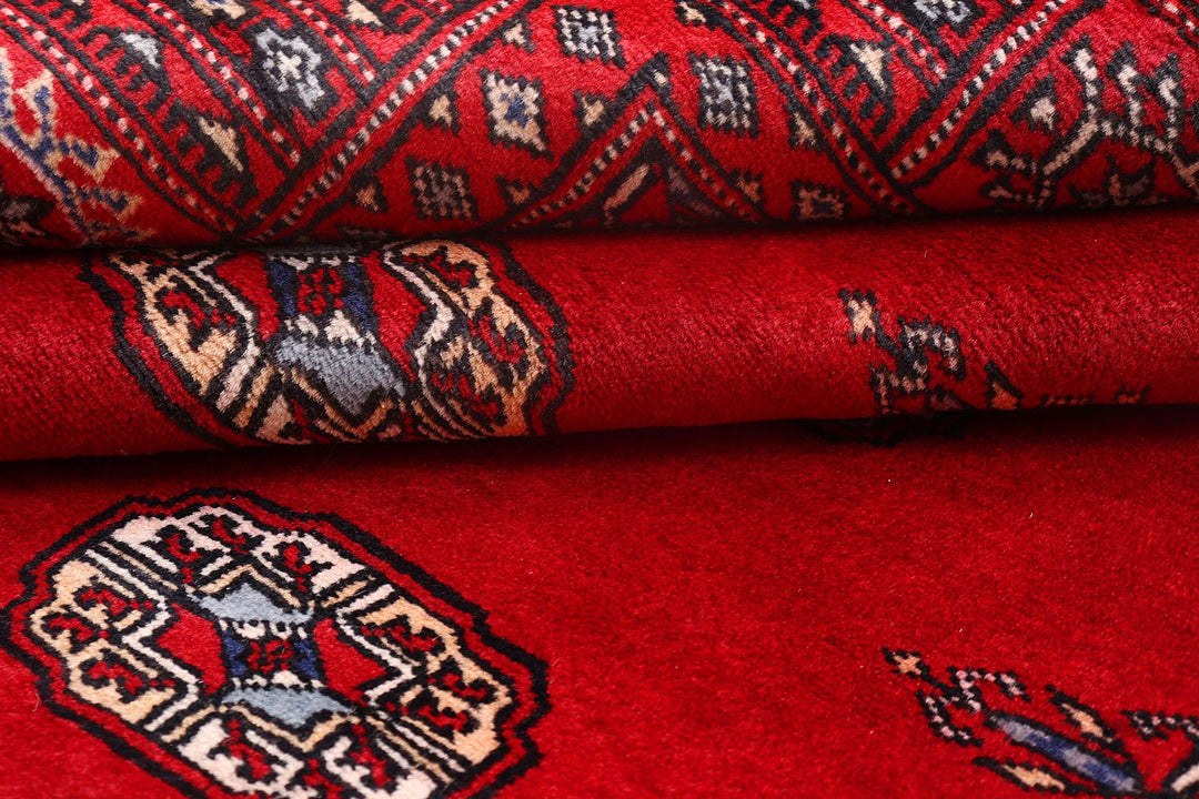 Red Pakistani Bokhara Rug 4' x 5'11" Hand-Knotted | No. QA53970