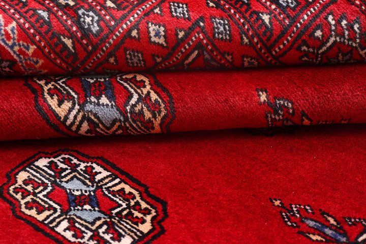 Red Pakistani Bokhara Rug 4' x 5'11" Hand-Knotted | No. QA53970