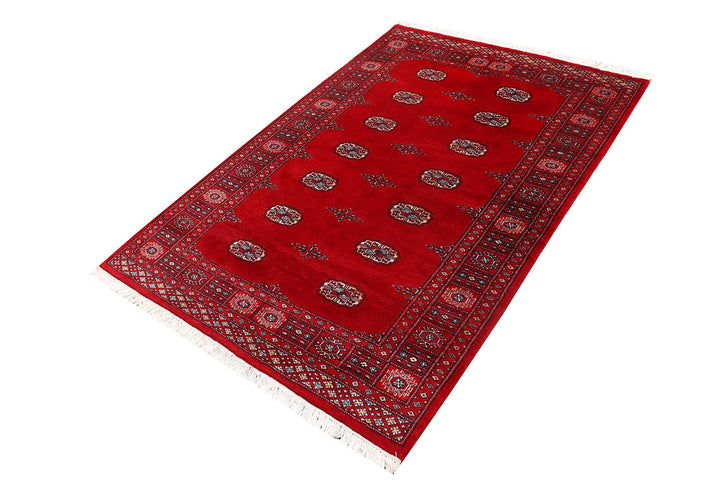 Red Pakistani Bokhara Rug 4' x 5'11" Hand-Knotted | No. QA53970