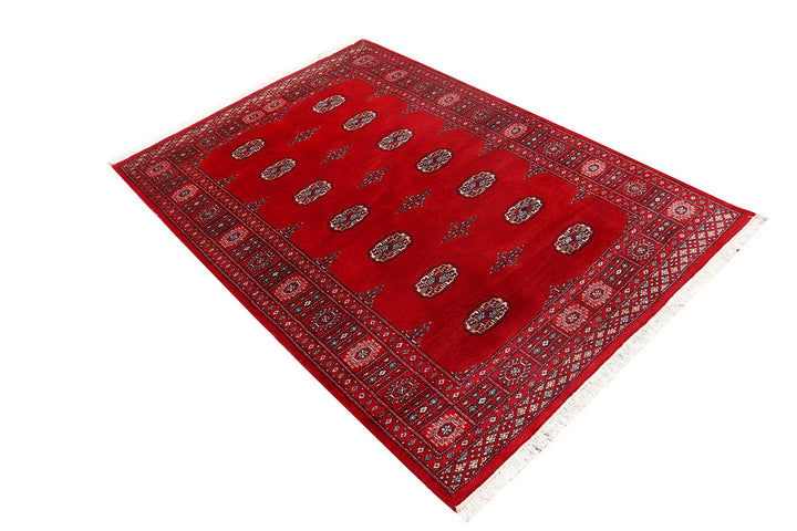 Red Pakistani Bokhara Rug 4' x 5'11" Hand-Knotted | No. QA53970