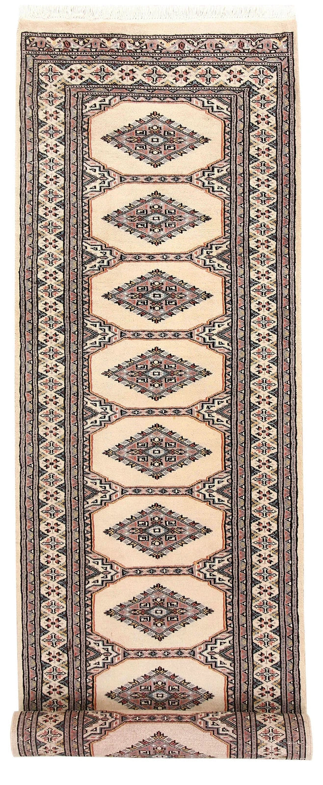 Bisque Pakistani Jaldar Rug 2' 4" x 9' Hand-Knotted | No. QA53980
