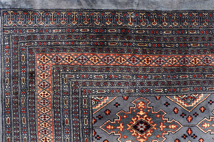 Dark Grey Pakistani Jaldar Rug 8' x 10' 10" Hand-Knotted | No. QA54078
