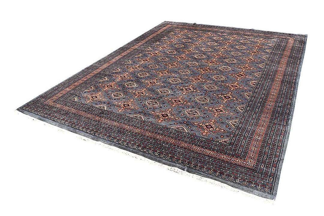 Dark Grey Pakistani Jaldar Rug 8' x 10' 10" Hand-Knotted | No. QA54078
