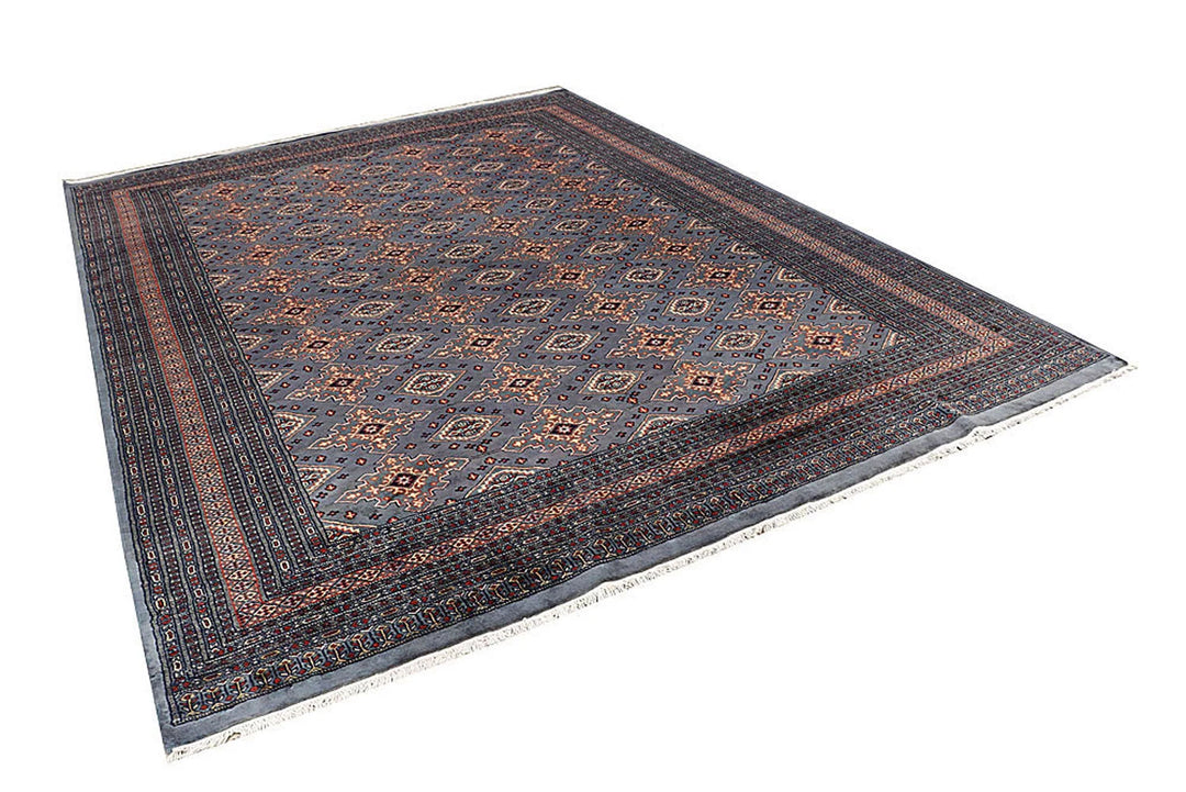 Dark Grey Pakistani Jaldar Rug 8' x 10' 10" Hand-Knotted | No. QA54078