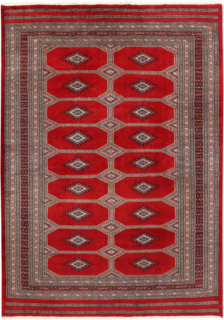 Firebrick Red Pakistani Jaldar Rug 5' 8" x 7' 11" Hand-Knotted | No. QA54116