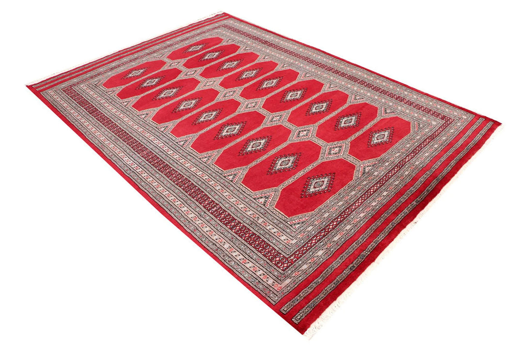 Firebrick Red Pakistani Jaldar Rug 5' 8" x 7' 11" Hand-Knotted | No. QA54116