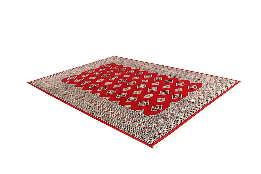Firebrick Red Pakistani Jaldar Rug 6' 1" x 8' 6" Hand-Knotted | No. QA54134