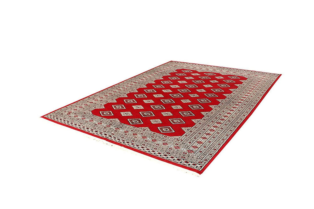 Firebrick Red Pakistani Jaldar Rug 6' 1" x 8' 6" Hand-Knotted | No. QA54134