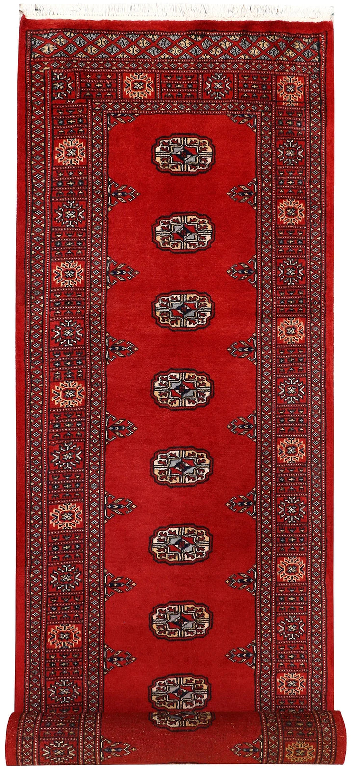 Red Pakistani Bokhara Rug 2' 7" x 10' 1" Hand-Knotted | No. QA54138