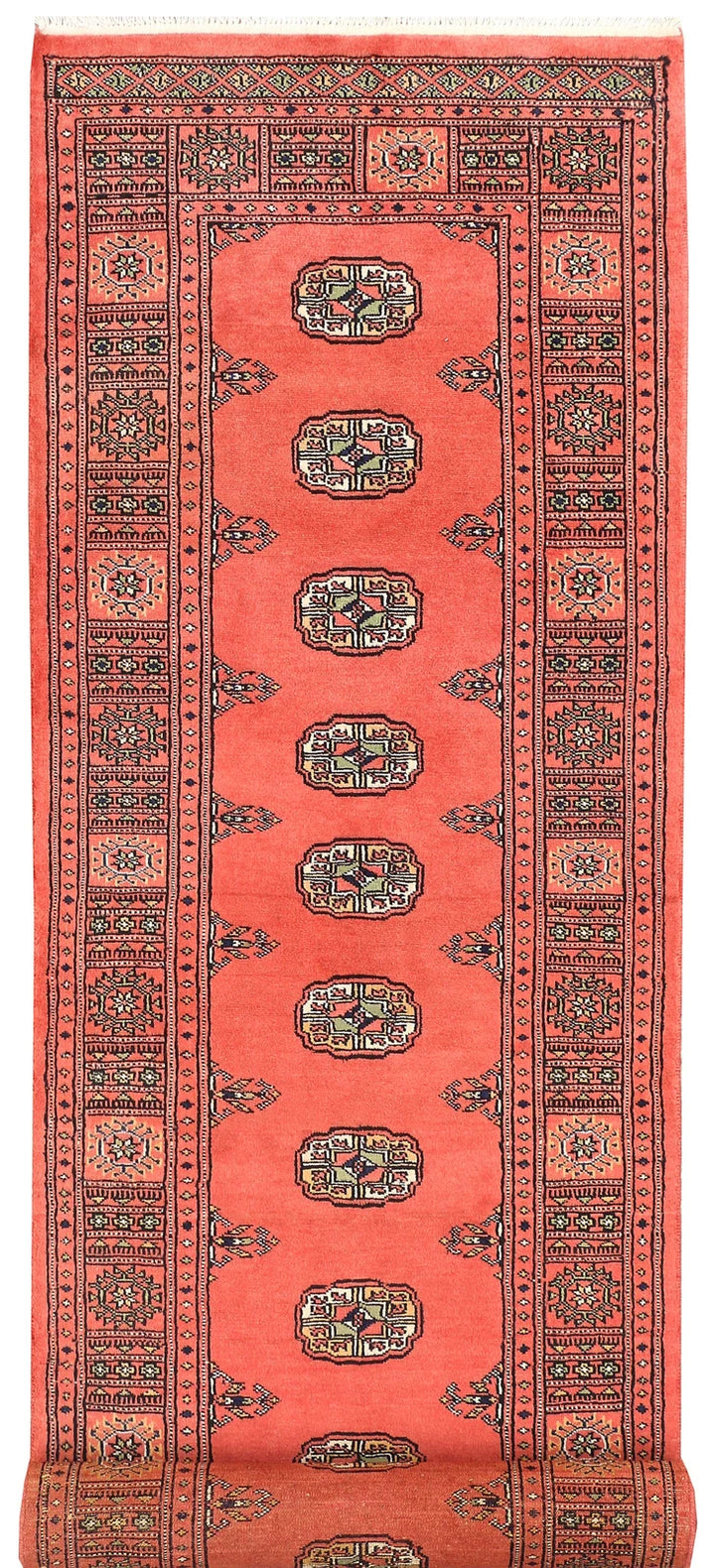 Salmon Pakistani Bokhara Rug 2' 7" x 9' 11" Hand-Knotted | No. QA54221