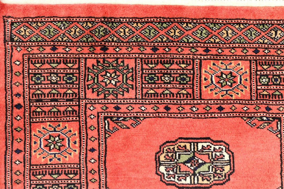 Salmon Pakistani Bokhara Rug 2' 7" x 9' 11" Hand-Knotted | No. QA54221