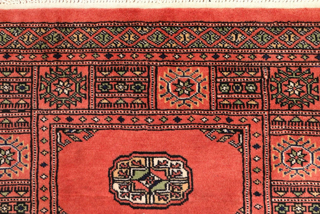 Salmon Pakistani Bokhara Rug 2' 7" x 9' 11" Hand-Knotted | No. QA54221