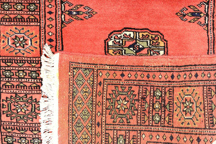 Salmon Pakistani Bokhara Rug 2' 7" x 9' 11" Hand-Knotted | No. QA54221