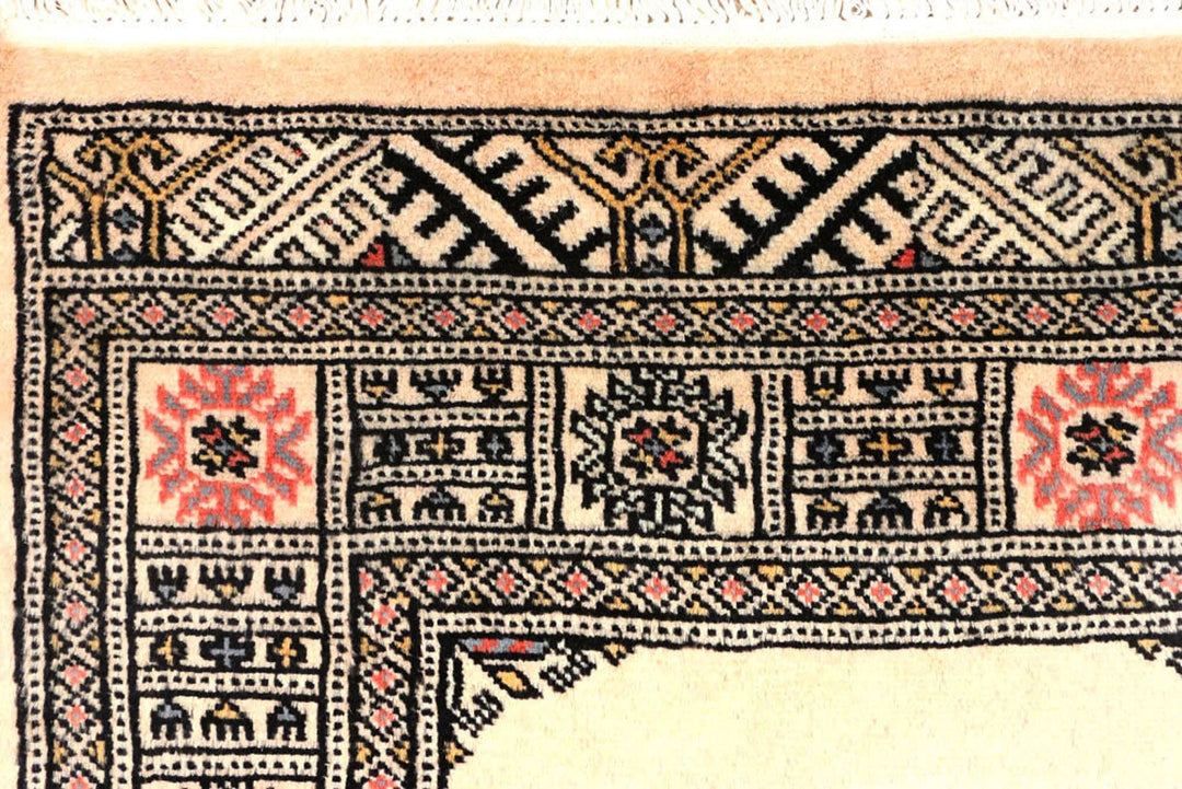 Antique White Pakistani Bokhara Rug 2' 7" x 10' 9" Hand-Knotted | No. QA54264