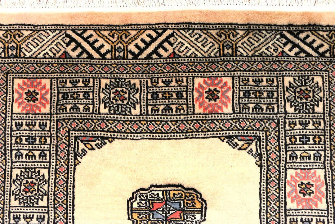 Antique White Pakistani Bokhara Rug 2' 7" x 10' 9" Hand-Knotted | No. QA54264