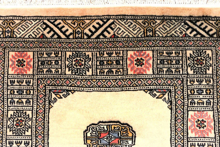 Antique White Pakistani Bokhara Rug 2' 7" x 10' 9" Hand-Knotted | No. QA54264