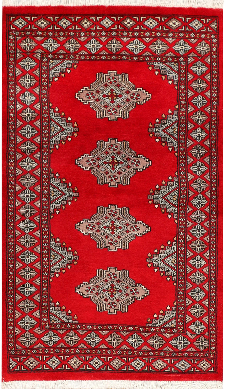 Red Pakistani Jaldar Rug 2' 7" x 4' 4" Hand-Knotted | No. QA54365