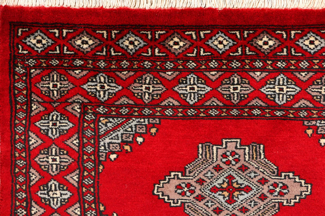 Red Pakistani Jaldar Rug 2' 7" x 4' 4" Hand-Knotted | No. QA54365