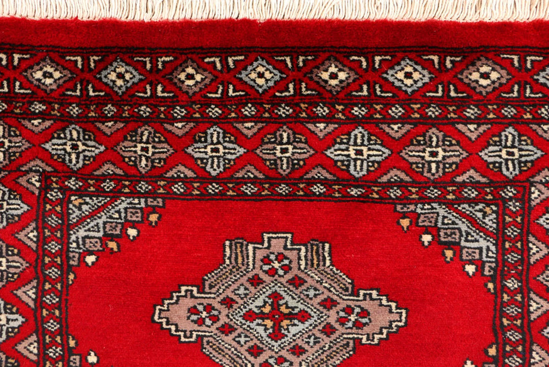Red Pakistani Jaldar Rug 2' 7" x 4' 4" Hand-Knotted | No. QA54365