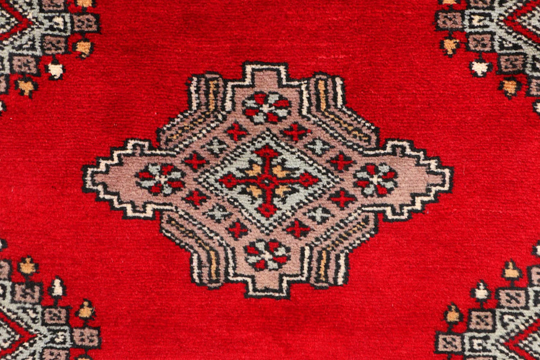 Red Pakistani Jaldar Rug 2' 7" x 4' 4" Hand-Knotted | No. QA54365