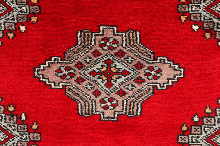 Red Pakistani Jaldar Rug 2' 7" x 4' 4" Hand-Knotted | No. QA54365
