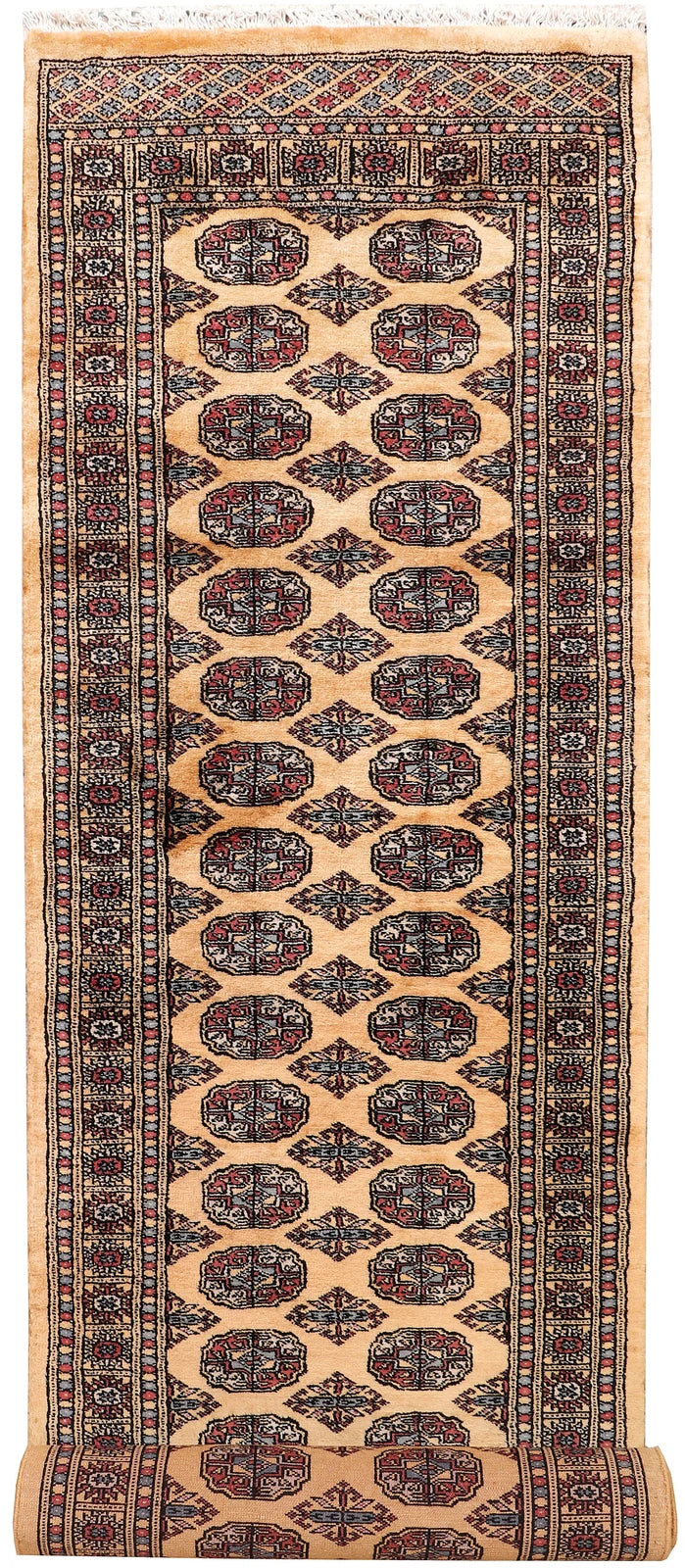 White Pakistani Bokhara Rug 2' 6" x 10' " Hand-Knotted | No. QA54438