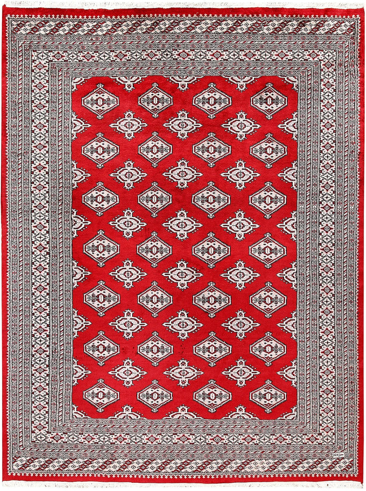 Firebrick Red Pakistani Jaldar Rug 6' 7" x 8' 7" Hand-Knotted | No. QA54564
