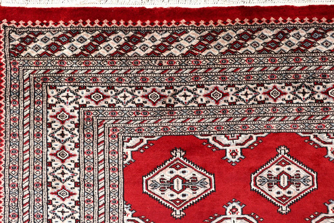 Firebrick Red Pakistani Jaldar Rug 6' 7" x 8' 7" Hand-Knotted | No. QA54564