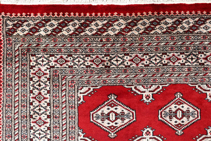 Firebrick Red Pakistani Jaldar Rug 6' 7" x 8' 7" Hand-Knotted | No. QA54564