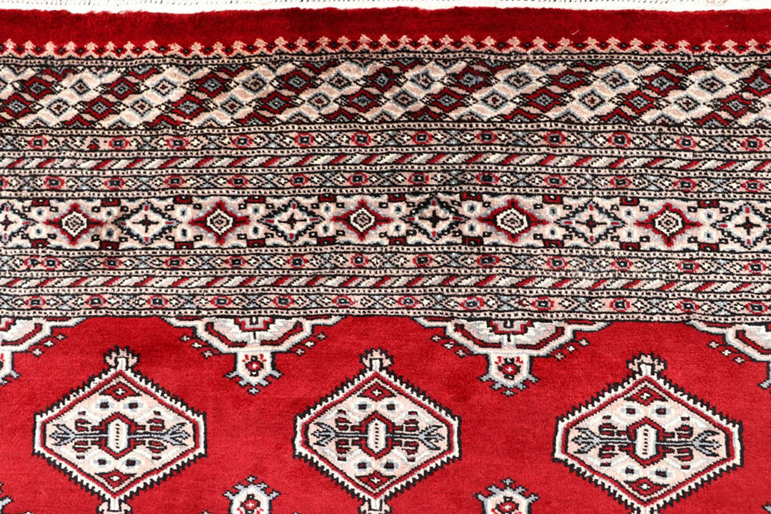 Firebrick Red Pakistani Jaldar Rug 6' 7" x 8' 7" Hand-Knotted | No. QA54564