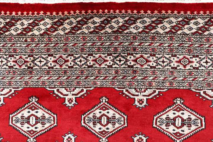 Firebrick Red Pakistani Jaldar Rug 6' 7" x 8' 7" Hand-Knotted | No. QA54564