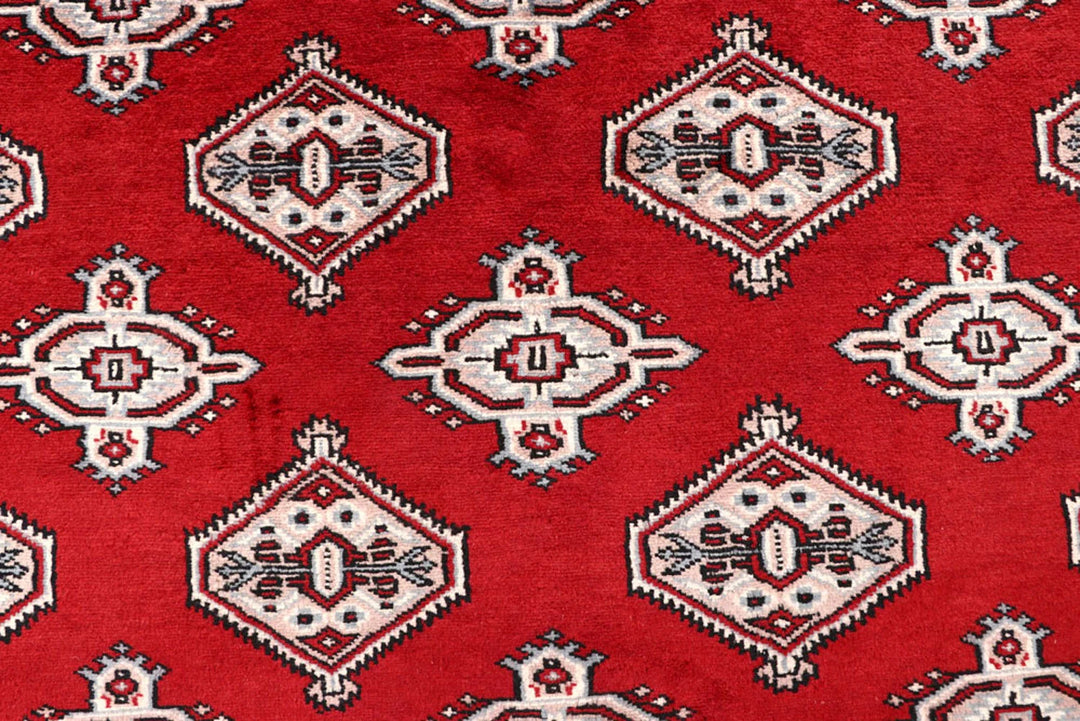 Firebrick Red Pakistani Jaldar Rug 6' 7" x 8' 7" Hand-Knotted | No. QA54564