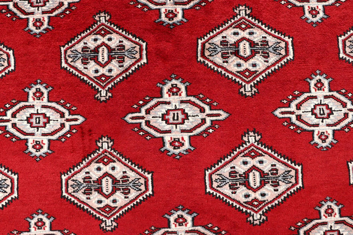 Firebrick Red Pakistani Jaldar Rug 6' 7" x 8' 7" Hand-Knotted | No. QA54564