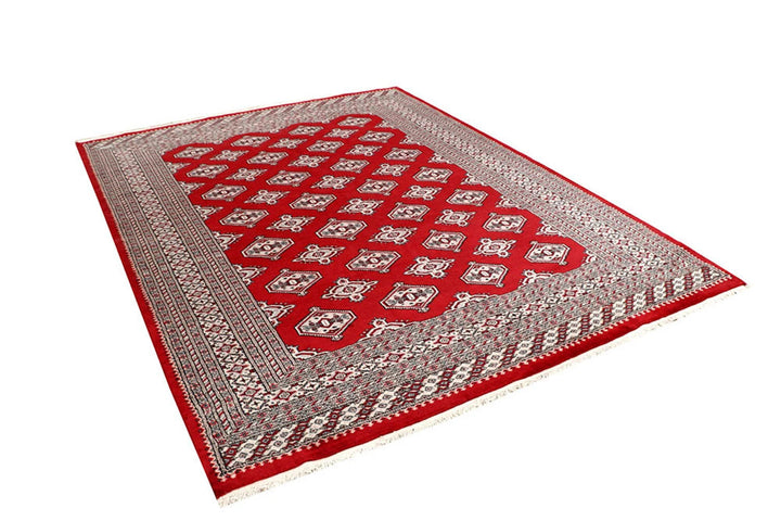 Firebrick Red Pakistani Jaldar Rug 6' 7" x 8' 7" Hand-Knotted | No. QA54564