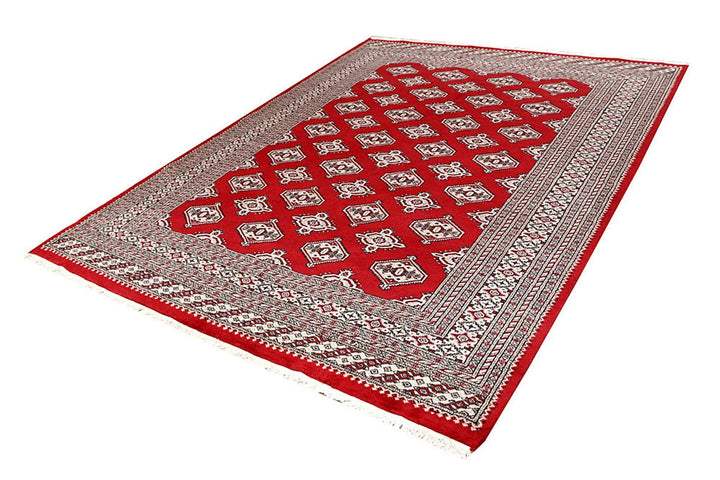 Firebrick Red Pakistani Jaldar Rug 6' 7" x 8' 7" Hand-Knotted | No. QA54564