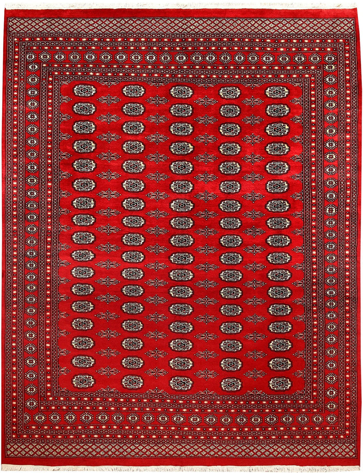Firebrick Pakistani Bokhara Rug 8' 1" x 10' 3" Hand-Knotted | No. QA54582