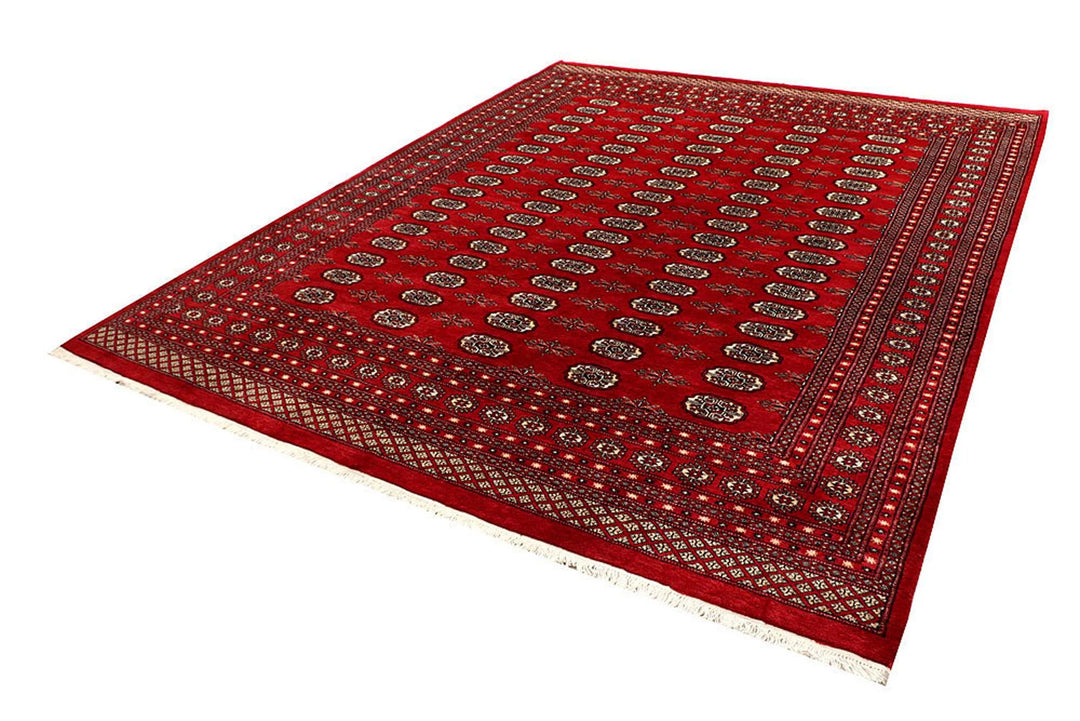 Firebrick Pakistani Bokhara Rug 8' 1" x 10' 3" Hand-Knotted | No. QA54582